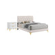 Queen Bedroom Set, White Velvet, and Gold, 2 Piece Set with Nightstand