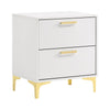 Queen Bedroom Set, White Velvet, and Gold, 2 Piece Set with Nightstand