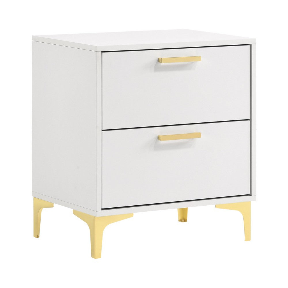 Queen Bedroom Set, White Velvet, and Gold, 2 Piece Set with Nightstand