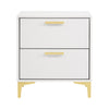 Queen Bedroom Set, White Velvet, and Gold, 2 Piece Set with Nightstand
