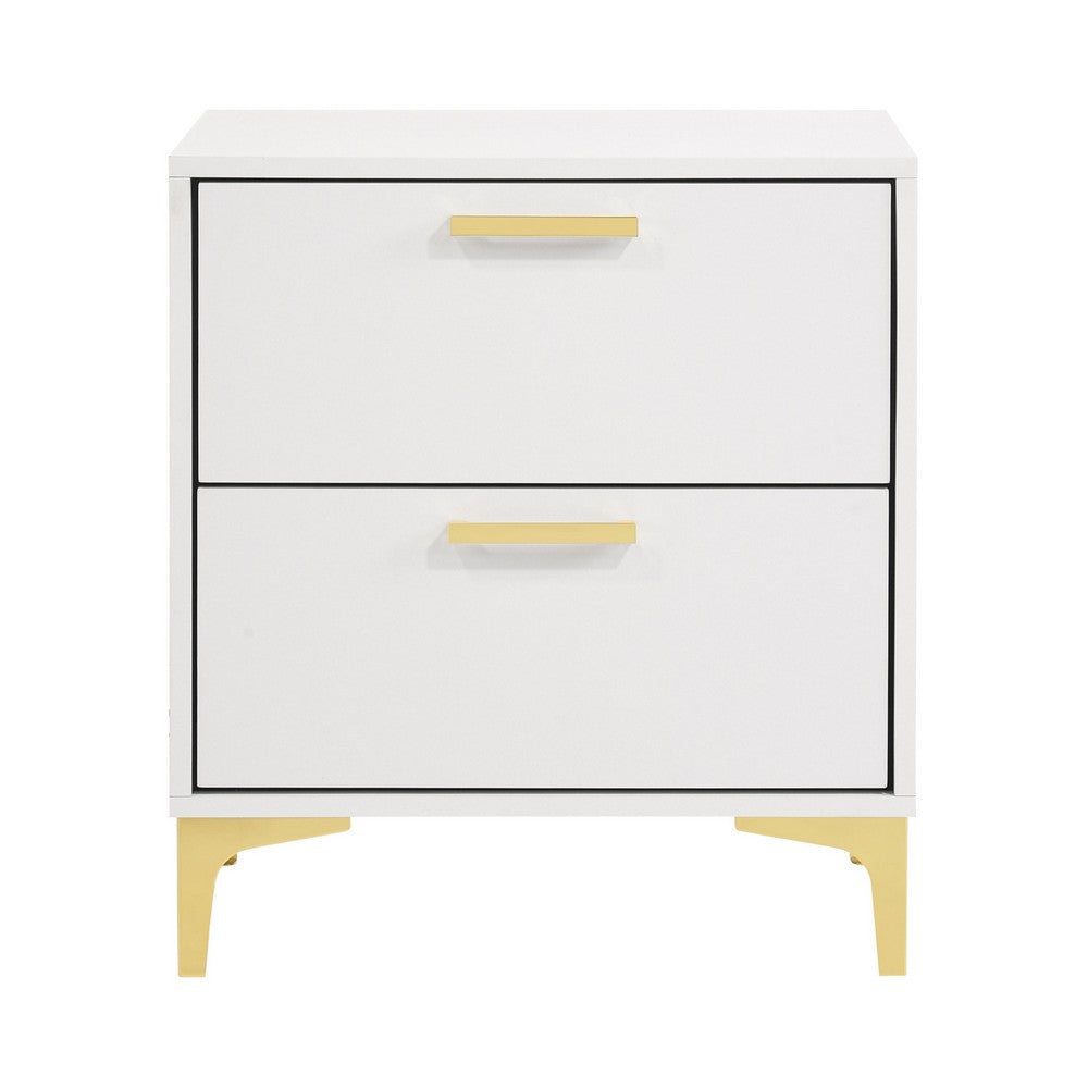 Queen Bedroom Set, White Velvet, and Gold, 2 Piece Set with Nightstand