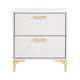 Queen Bedroom Set, White Velvet, and Gold, 2 Piece Set with Nightstand