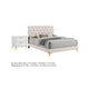 Queen Bedroom Set, White Velvet, and Gold, 2 Piece Set with Nightstand