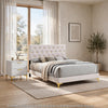 Queen Bedroom Set, White Velvet, and Gold, 2 Piece Set with Nightstand