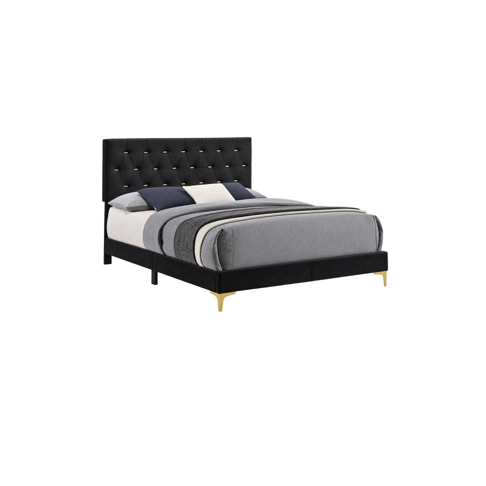 Queen Bedroom Set, Black and Gold, 2 Piece Set with Nightstand