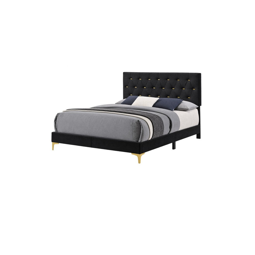 Queen Bedroom Set, Black and Gold, 2 Piece Set with Nightstand