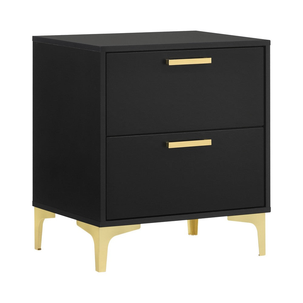 Queen Bedroom Set, Black and Gold, 2 Piece Set with Nightstand