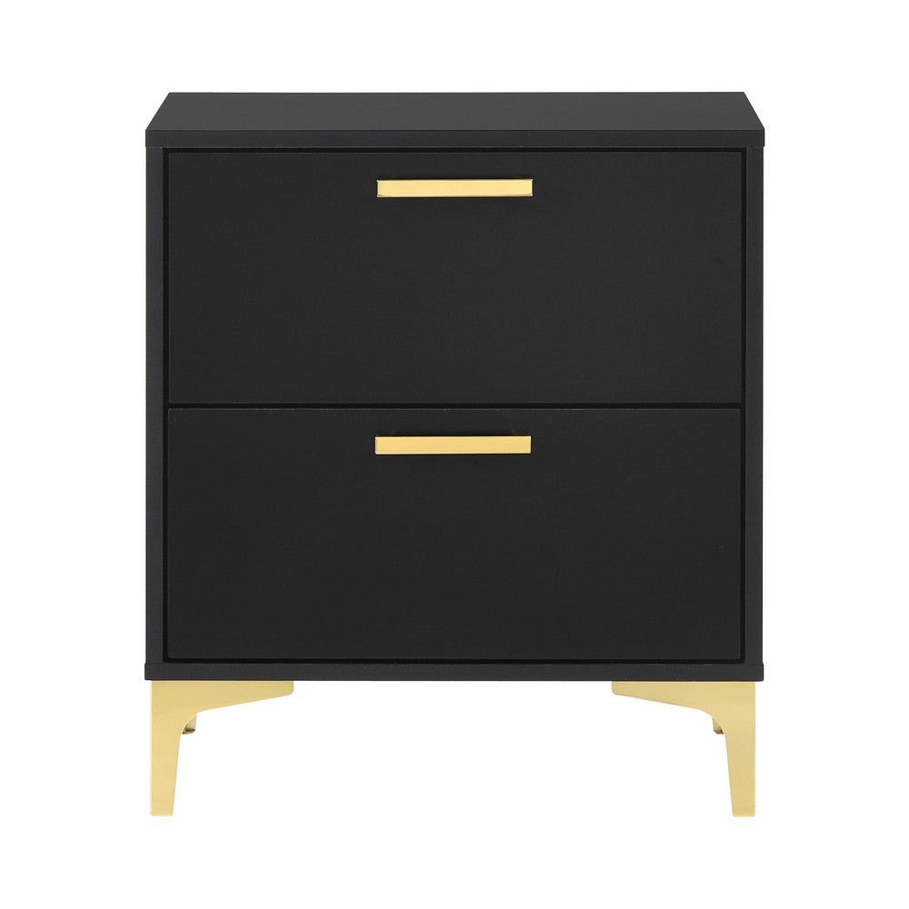 Queen Bedroom Set, Black and Gold, 2 Piece Set with Nightstand