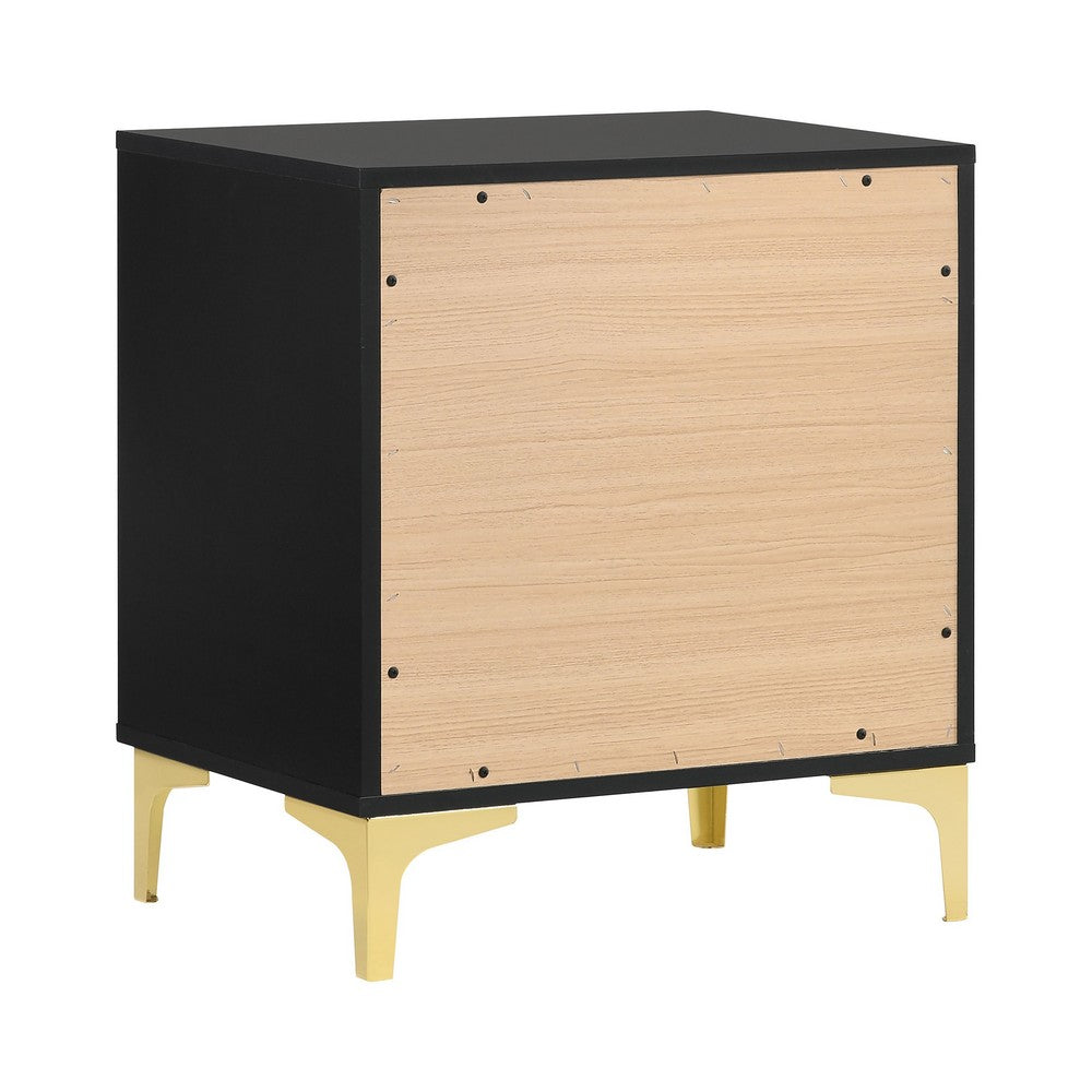 Queen Bedroom Set, Black and Gold, 2 Piece Set with Nightstand