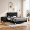 Queen Bedroom Set, Black and Gold, 2 Piece Set with Nightstand