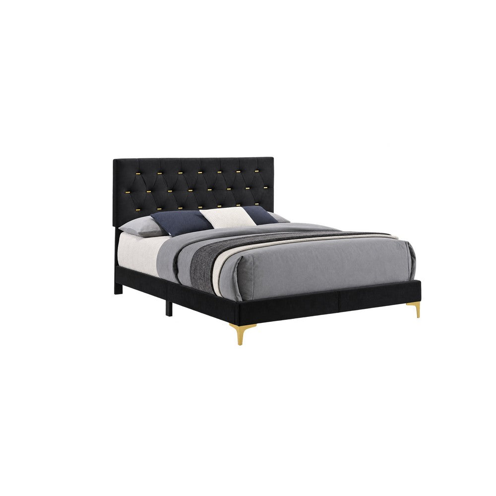 Queen Bedroom Set, Black and Gold, 3 Piece Set with 2 Nightstands