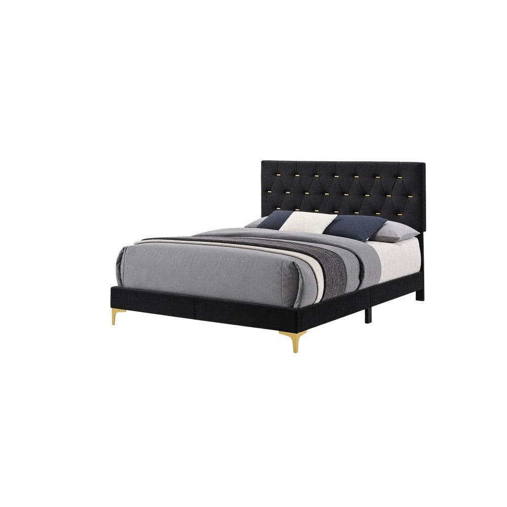 Queen Bedroom Set, Black and Gold, 3 Piece Set with 2 Nightstands