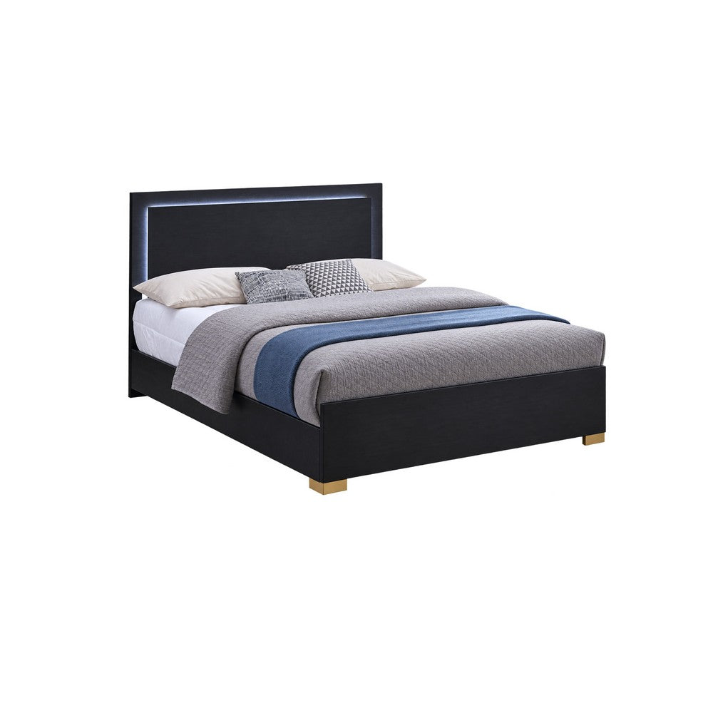King Bedroom Set, Black and Gold, 2 Piece Set with Nightstand