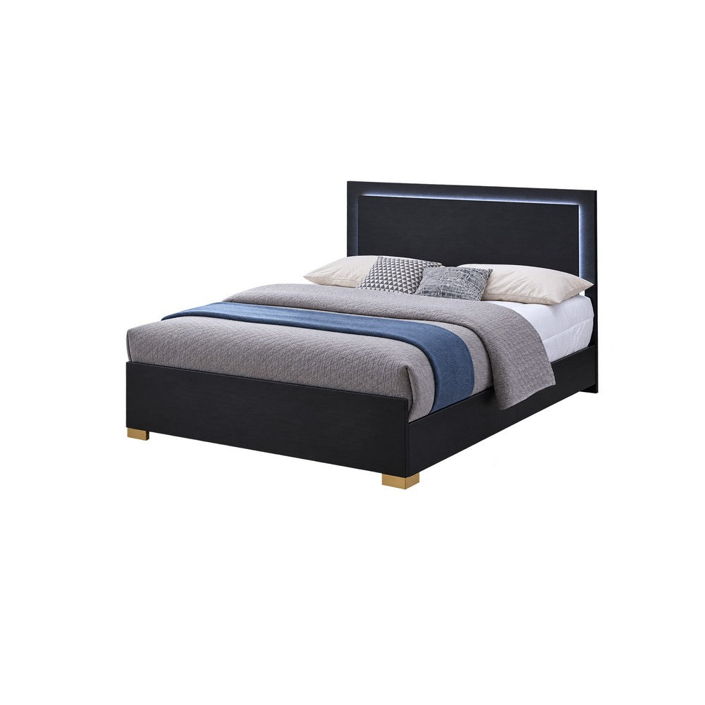 King Bedroom Set, Black and Gold, 2 Piece Set with Nightstand