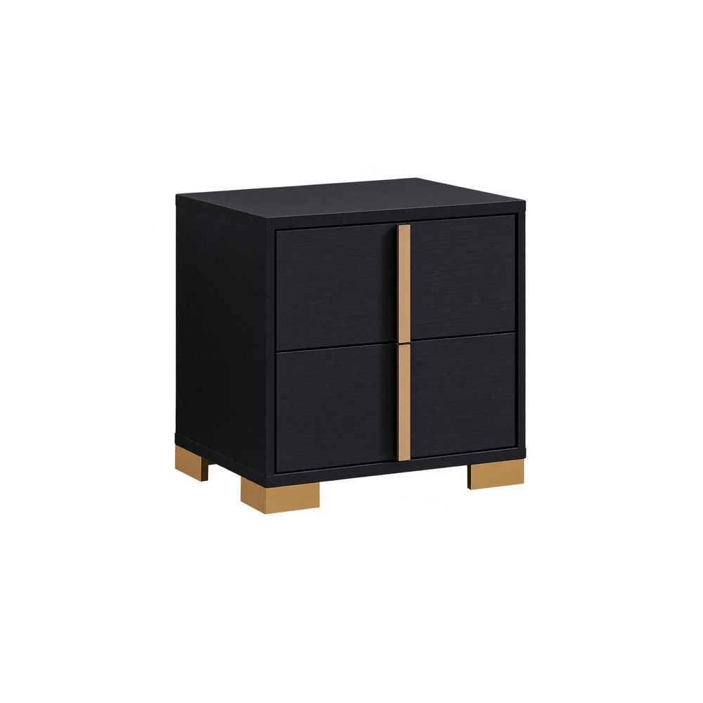King Bedroom Set, Black and Gold, 2 Piece Set with Nightstand