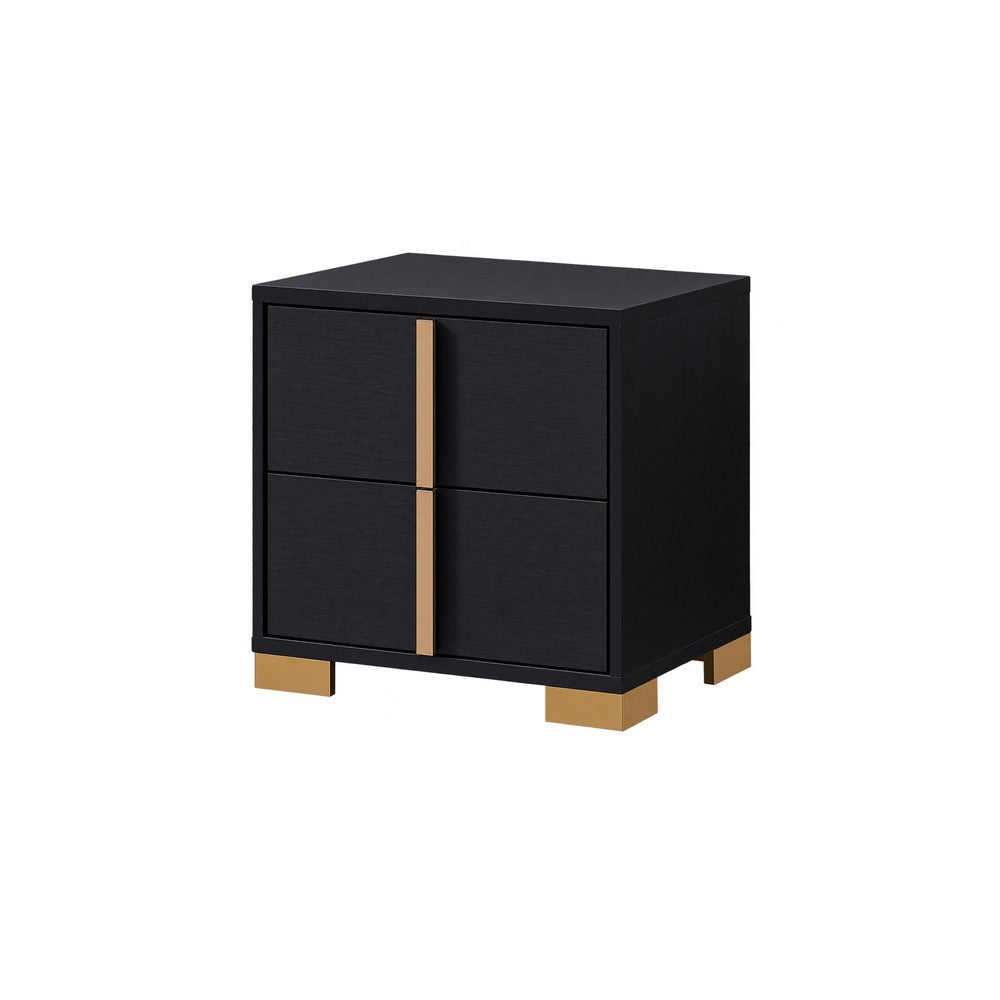 King Bedroom Set, Black and Gold, 2 Piece Set with Nightstand