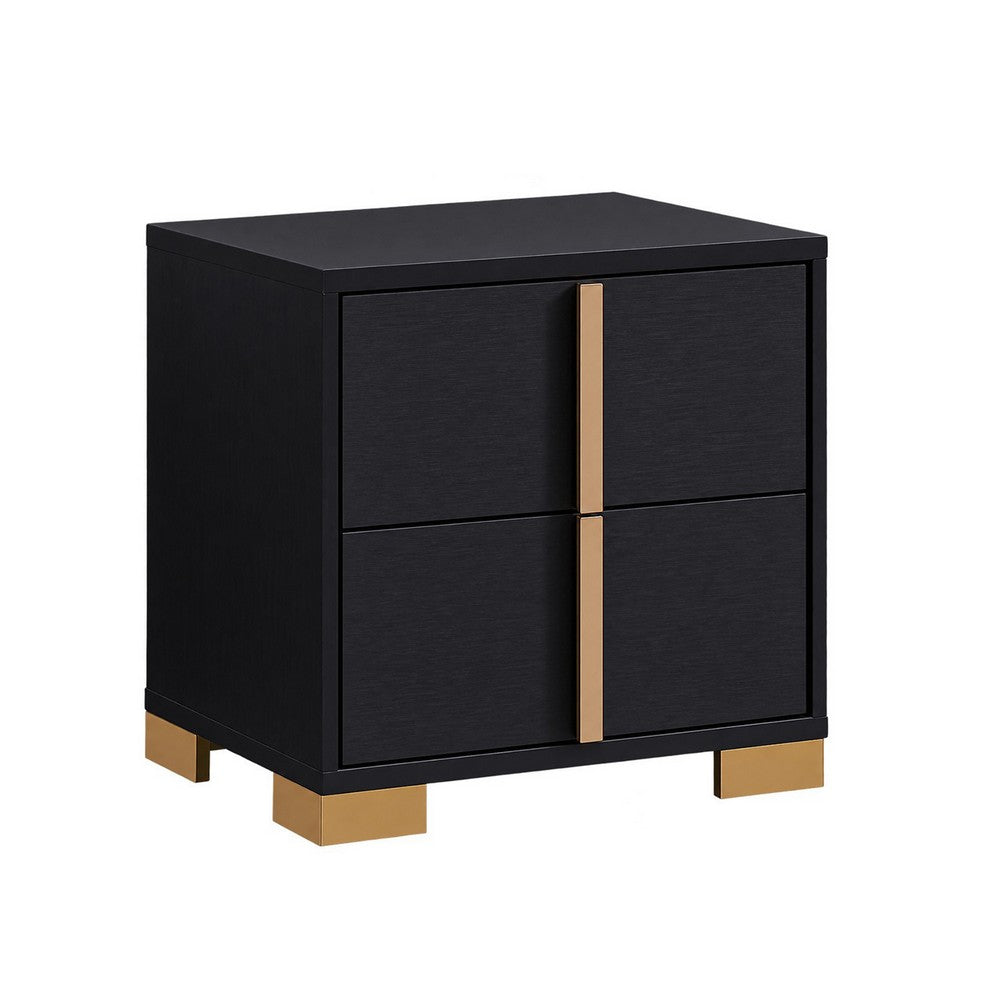 King Bedroom Set, Black and Gold, 3 Piece Set with 2 Nightstands