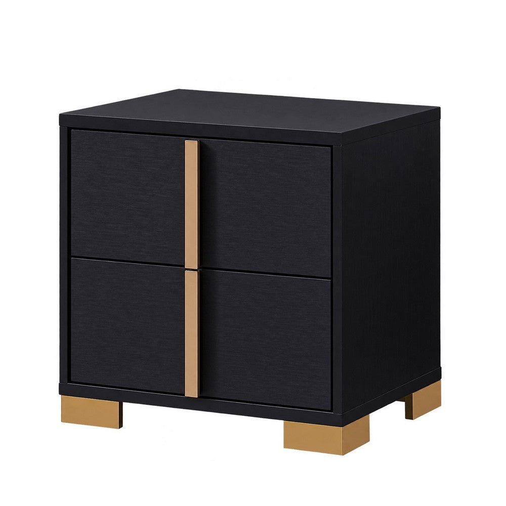 King Bedroom Set, Black and Gold, 3 Piece Set with 2 Nightstands