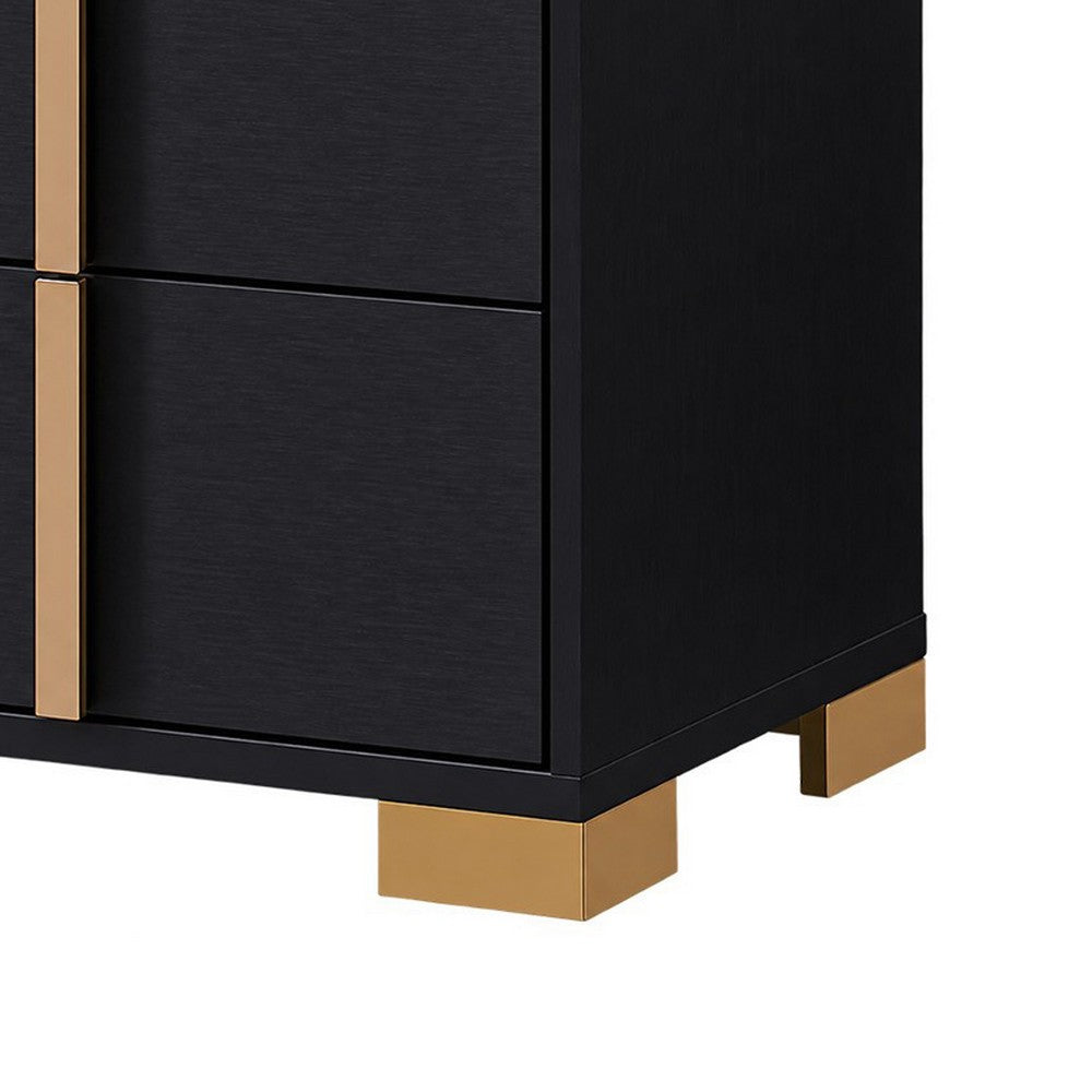 King Bedroom Set, Black and Gold, 3 Piece Set with 2 Nightstands