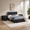 King Bedroom Set, Black and Gold, 3 Piece Set with 2 Nightstands