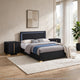 King Bedroom Set, Black and Gold, 3 Piece Set with 2 Nightstands