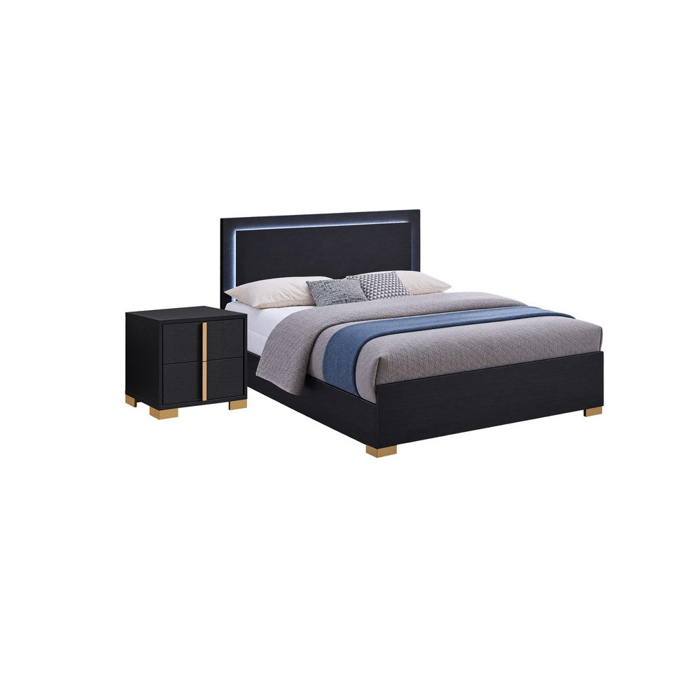 Queen Bedroom Set | Black & Gold | 2 Piece Set with Nightst&