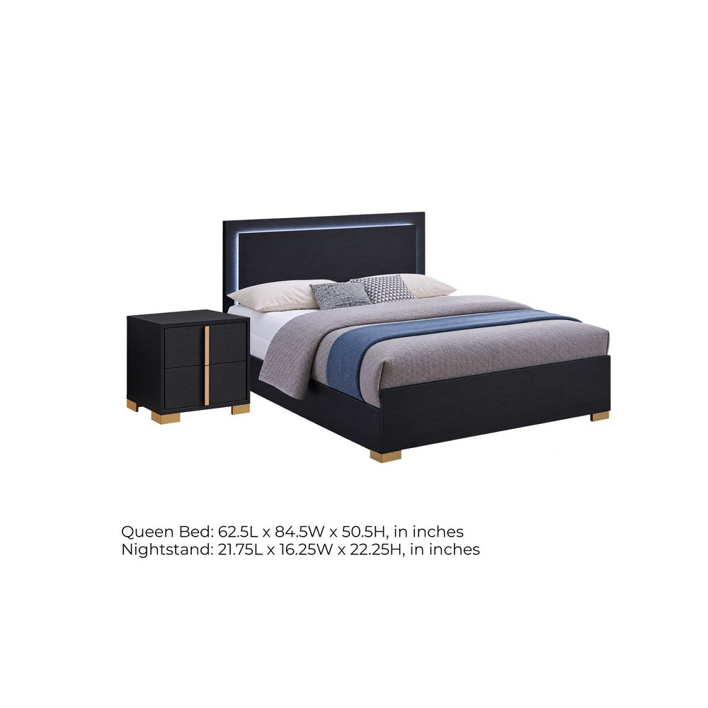 Queen Bedroom Set | Black & Gold | 2 Piece Set with Nightst&