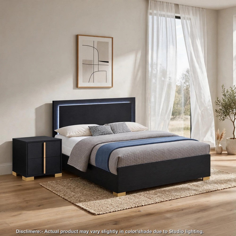 Queen Bedroom Set | Black & Gold | 2 Piece Set with Nightst&