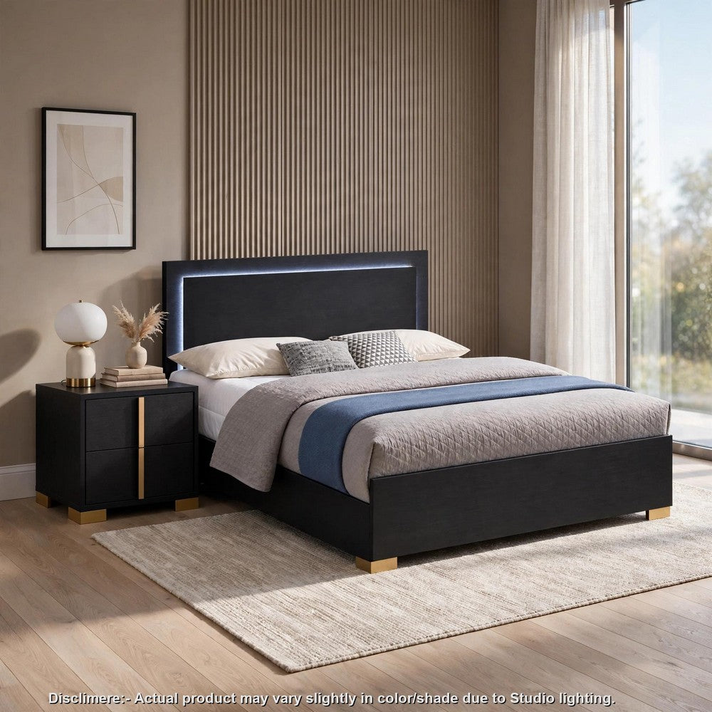 Queen Bedroom Set | Black & Gold | 2 Piece Set with Nightst&