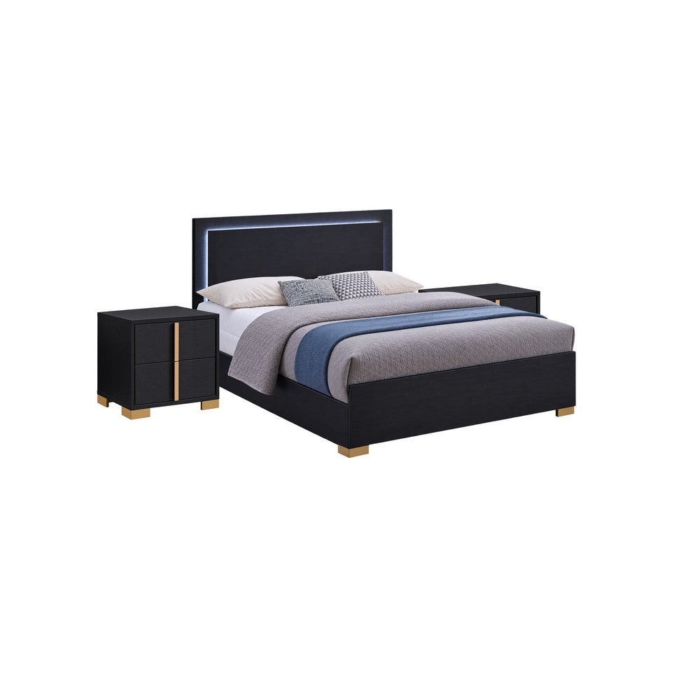 Queen Bedroom Set | Black & Gold | 3 Piece Set with 2 Nightst&s