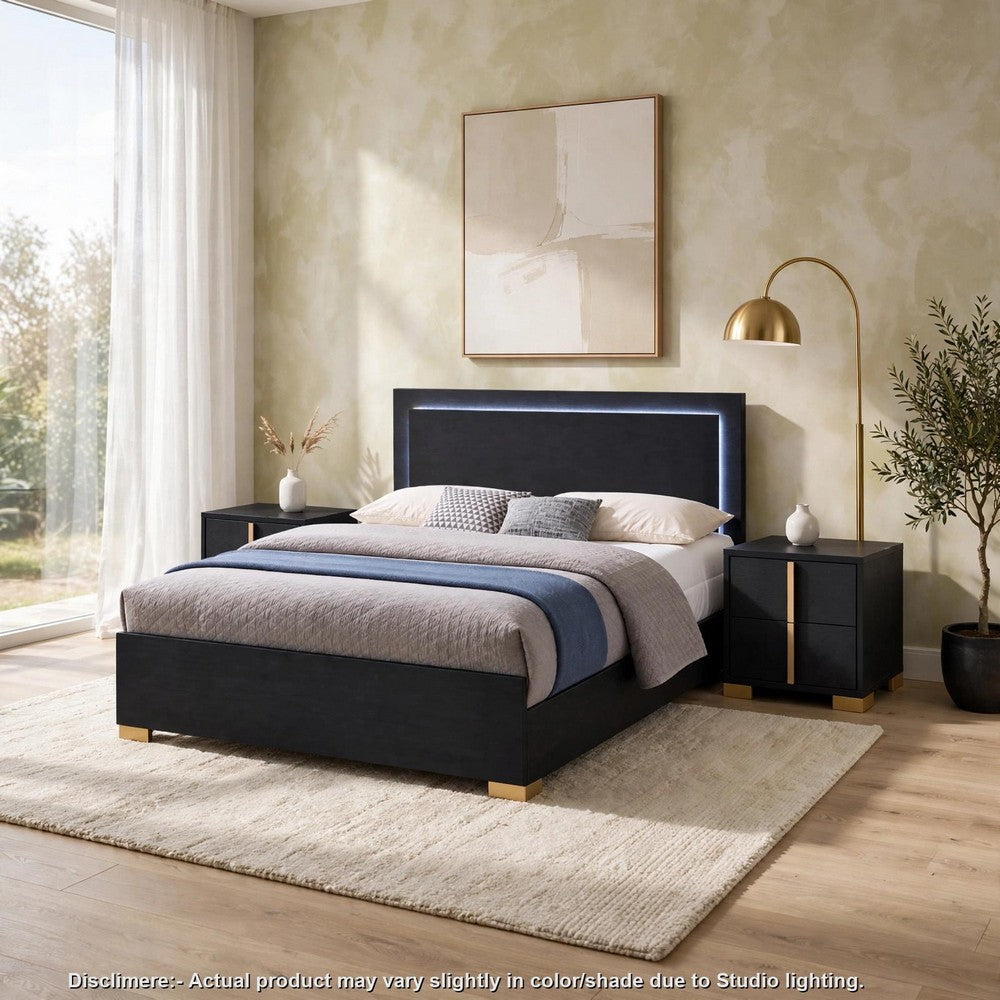 Queen Bedroom Set | Black & Gold | 3 Piece Set with 2 Nightst&s