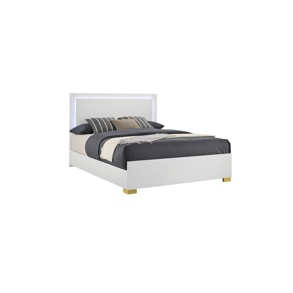 King Bedroom Set, White and Gold, 2 Piece Set with Nightstand
