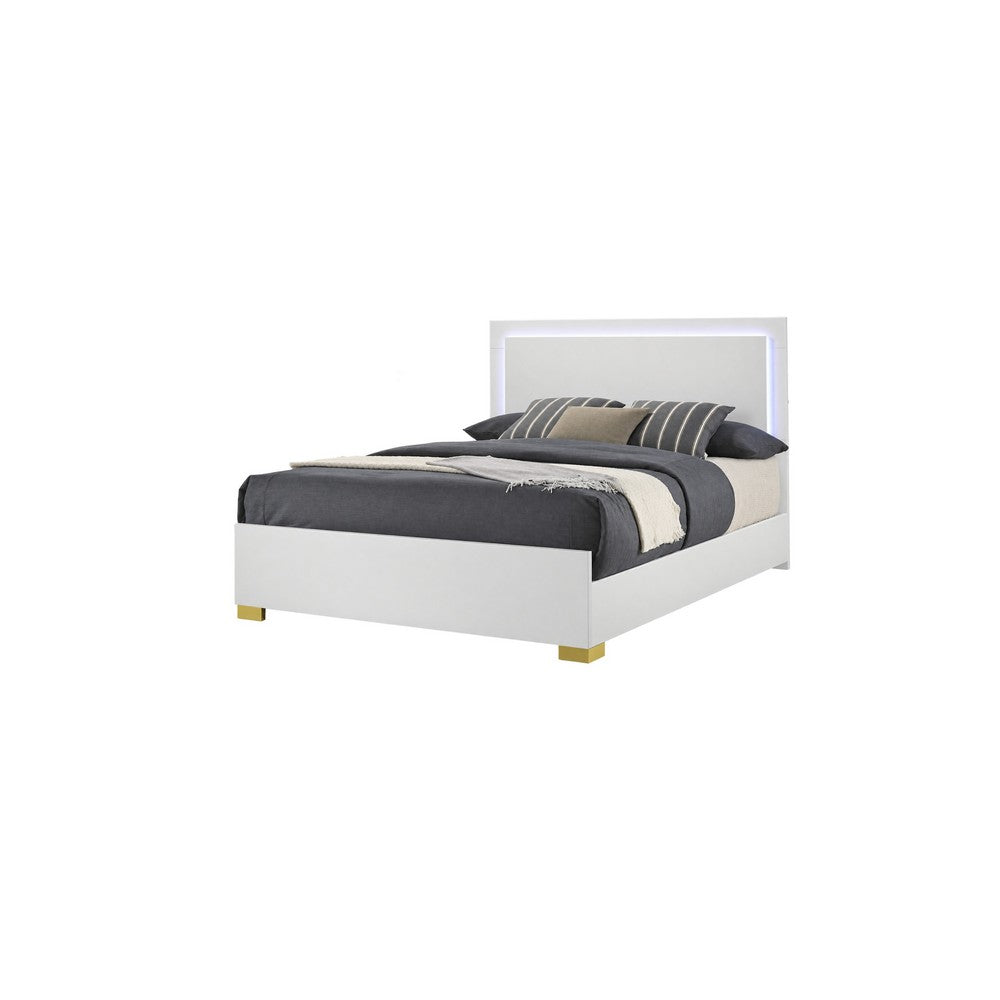 King Bedroom Set, White and Gold, 2 Piece Set with Nightstand