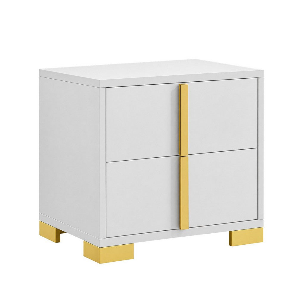 King Bedroom Set, White and Gold, 2 Piece Set with Nightstand
