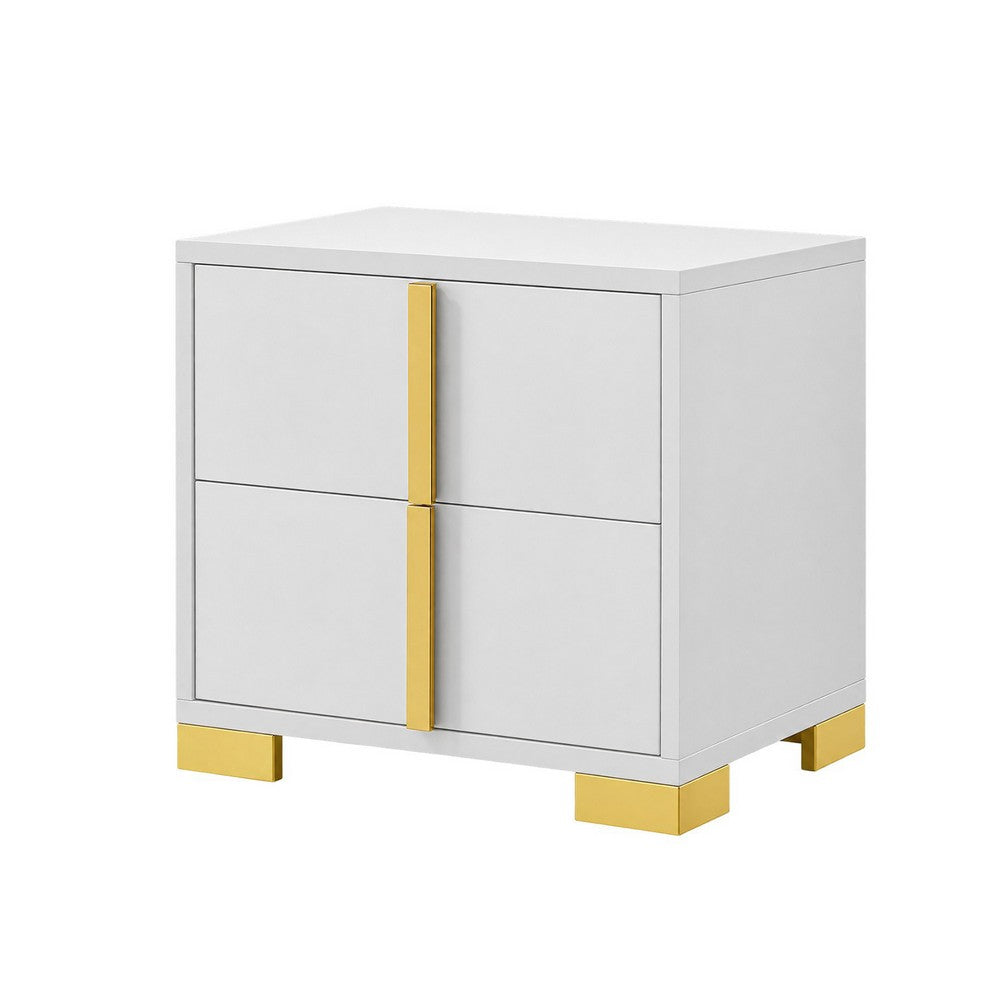 King Bedroom Set, White and Gold, 2 Piece Set with Nightstand