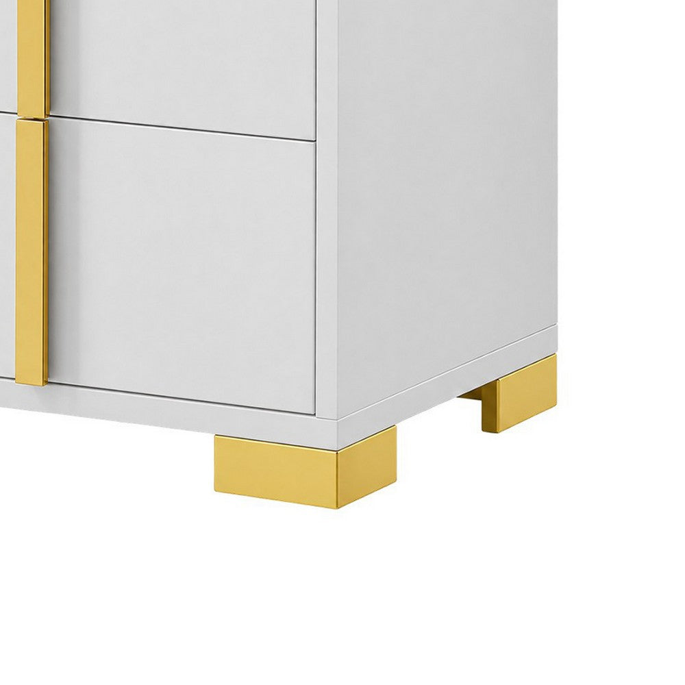 King Bedroom Set, White and Gold, 2 Piece Set with Nightstand