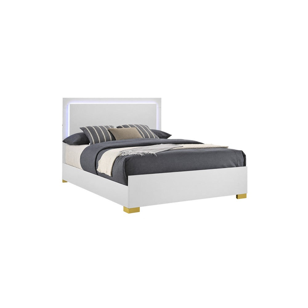 Queen Bedroom Set, White and Gold, 2 Piece Set with Nightstand