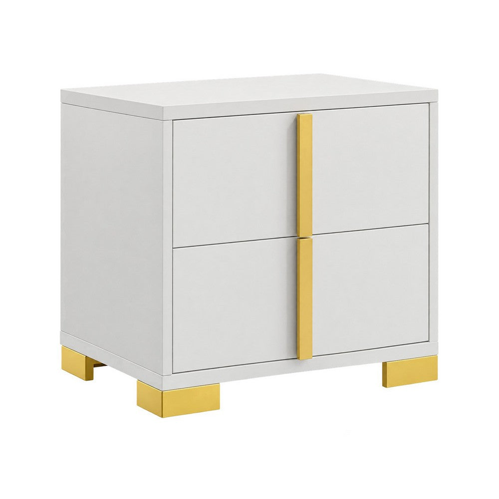 Queen Bedroom Set, White and Gold, 2 Piece Set with Nightstand
