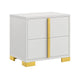 Queen Bedroom Set, White and Gold, 2 Piece Set with Nightstand