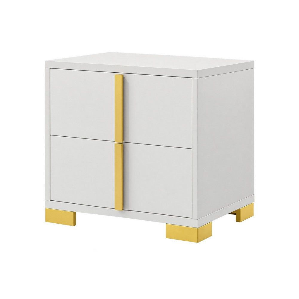 Queen Bedroom Set, White and Gold, 2 Piece Set with Nightstand