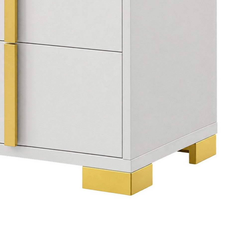 Queen Bedroom Set, White and Gold, 2 Piece Set with Nightstand