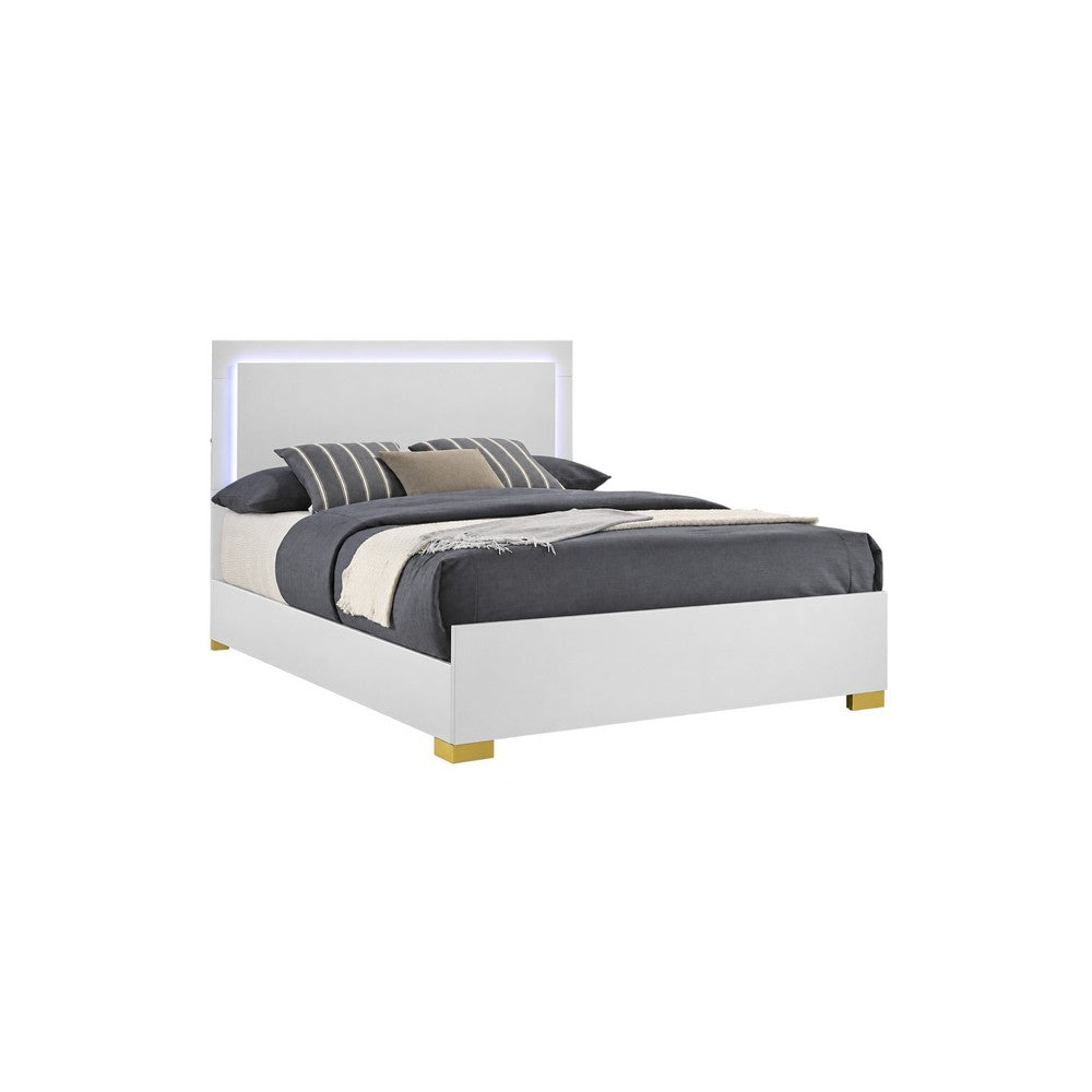 Queen Bedroom Set, White and Gold, 3 Piece Set with 2 Nightstands