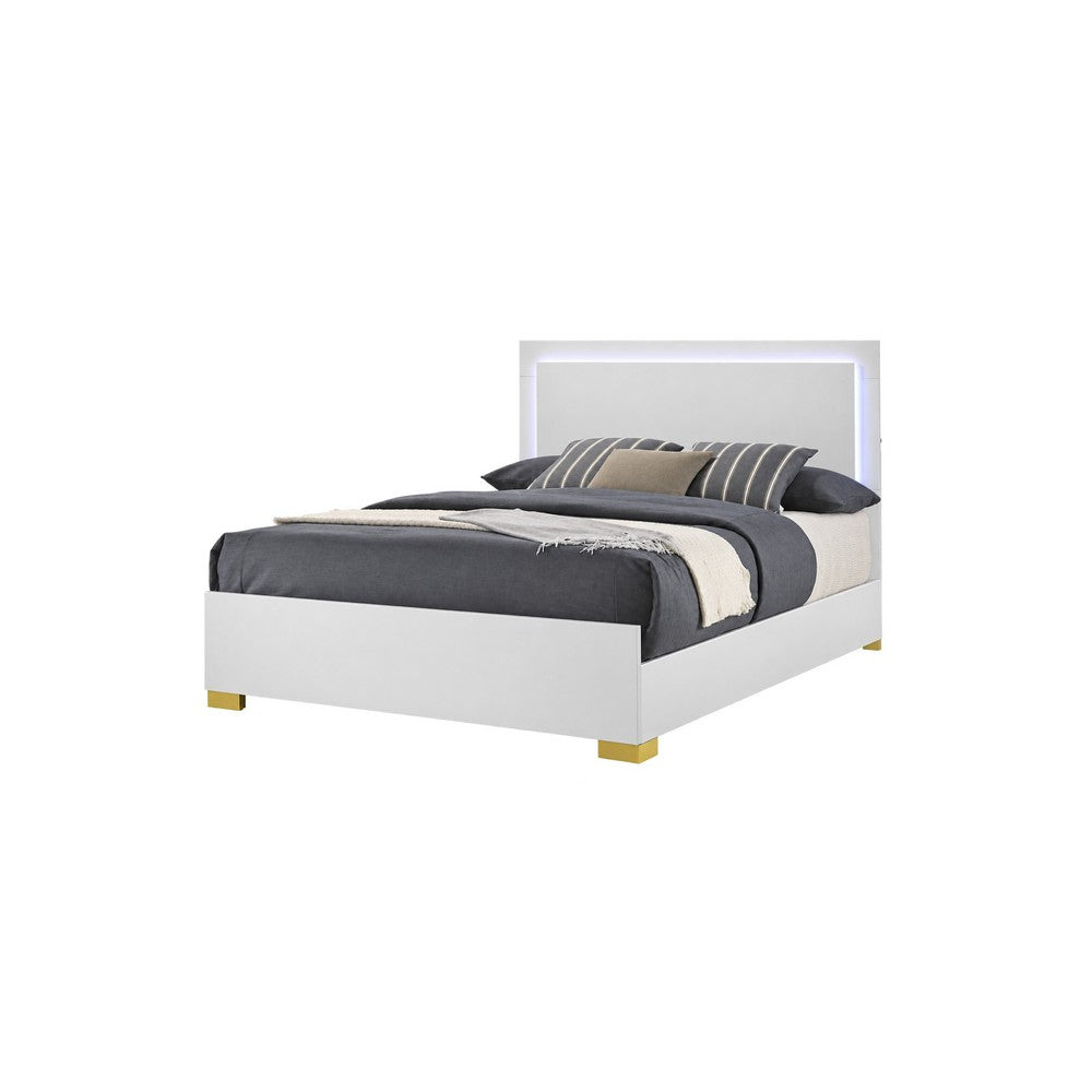 Queen Bedroom Set, White and Gold, 3 Piece Set with 2 Nightstands