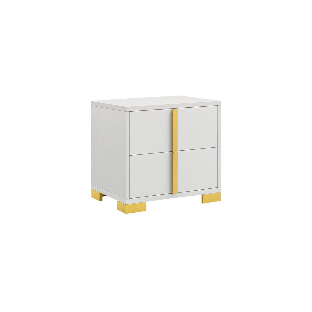 Queen Bedroom Set, White and Gold, 3 Piece Set with 2 Nightstands