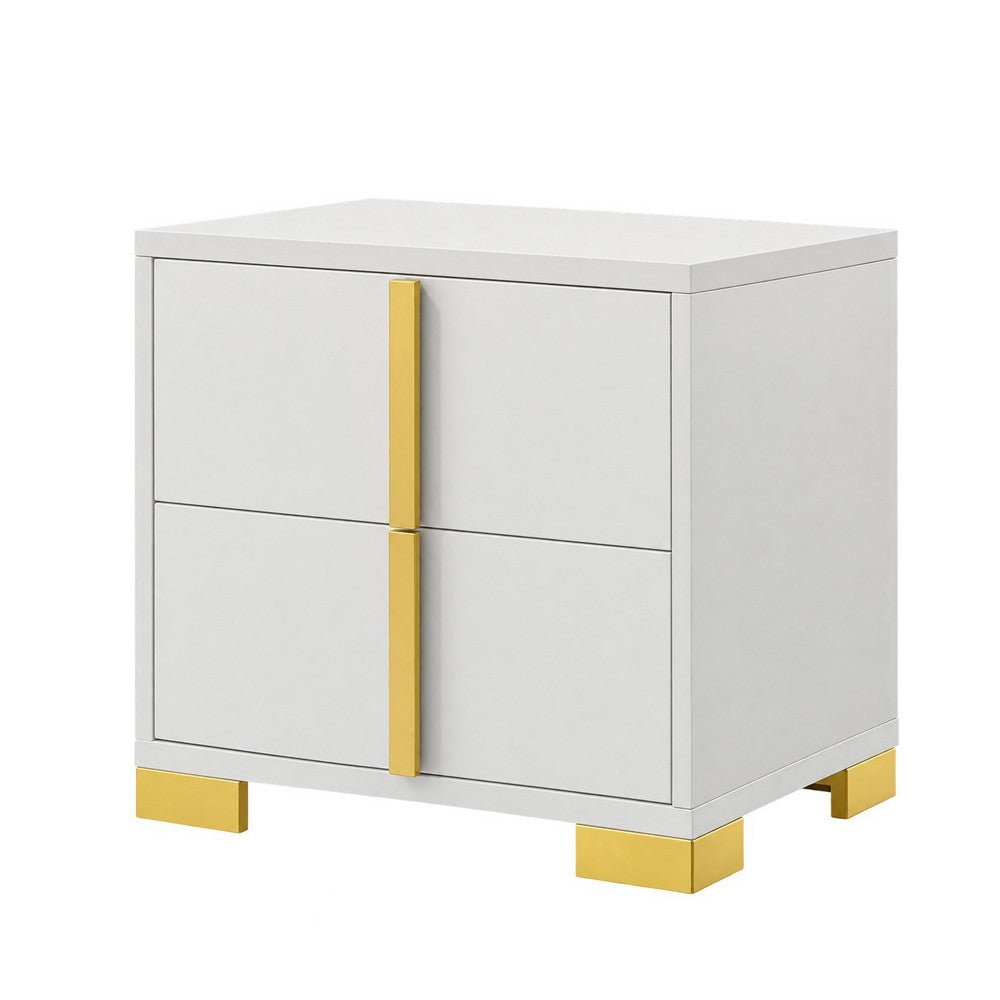 Queen Bedroom Set, White and Gold, 3 Piece Set with 2 Nightstands