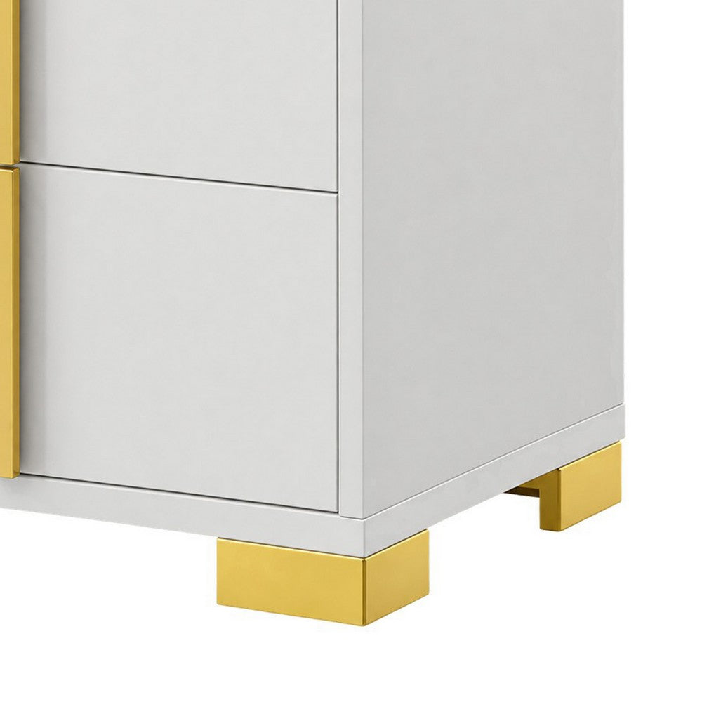 Queen Bedroom Set, White and Gold, 3 Piece Set with 2 Nightstands