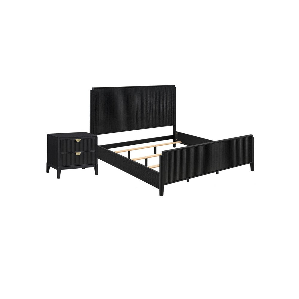 Queen Bedroom Set | Black & Gold | 2 Piece Set with Nightst&