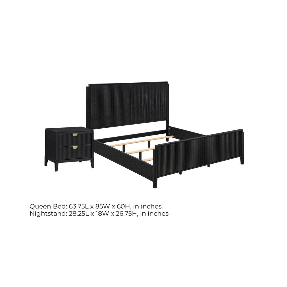 Queen Bedroom Set | Black & Gold | 2 Piece Set with Nightst&