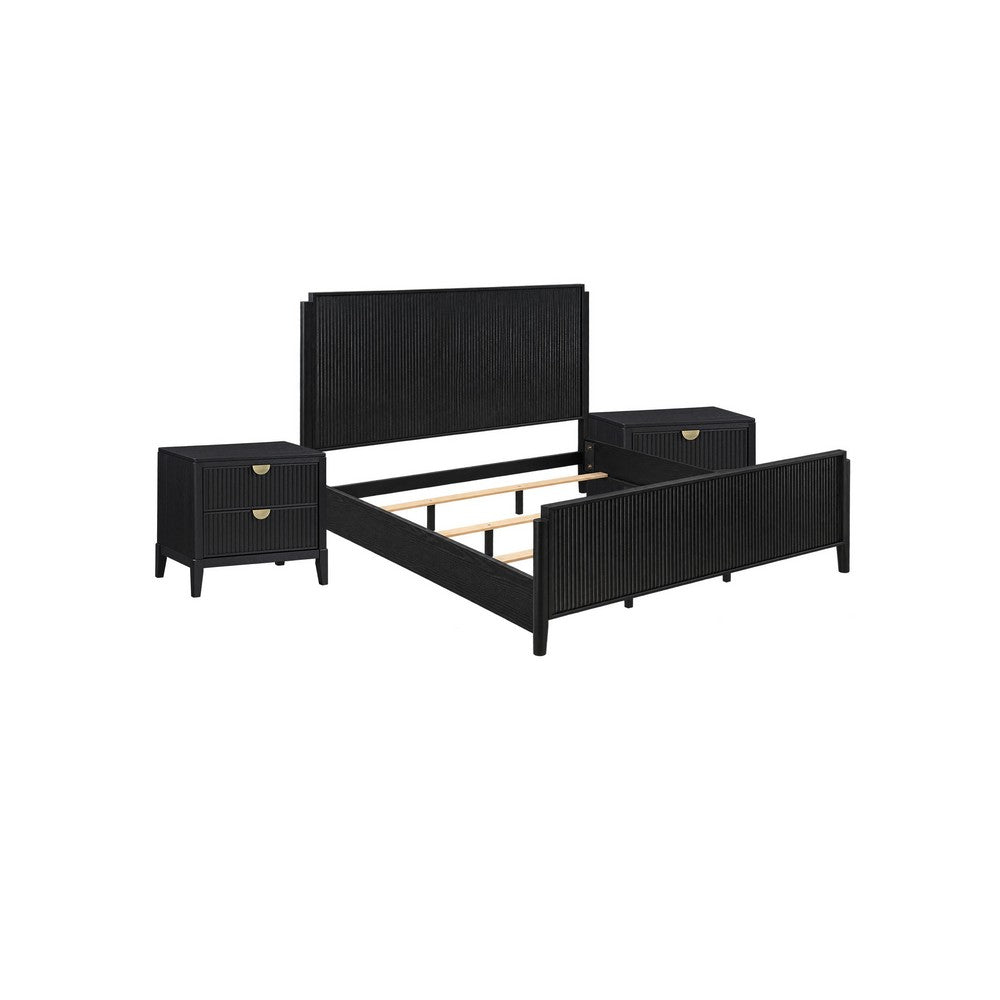 King Bedroom Set | Black & Gold | 3 Piece Set with 2 Nightst&s