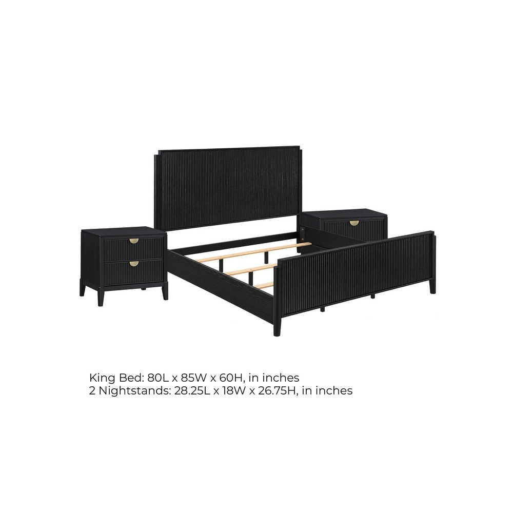 King Bedroom Set | Black & Gold | 3 Piece Set with 2 Nightst&s